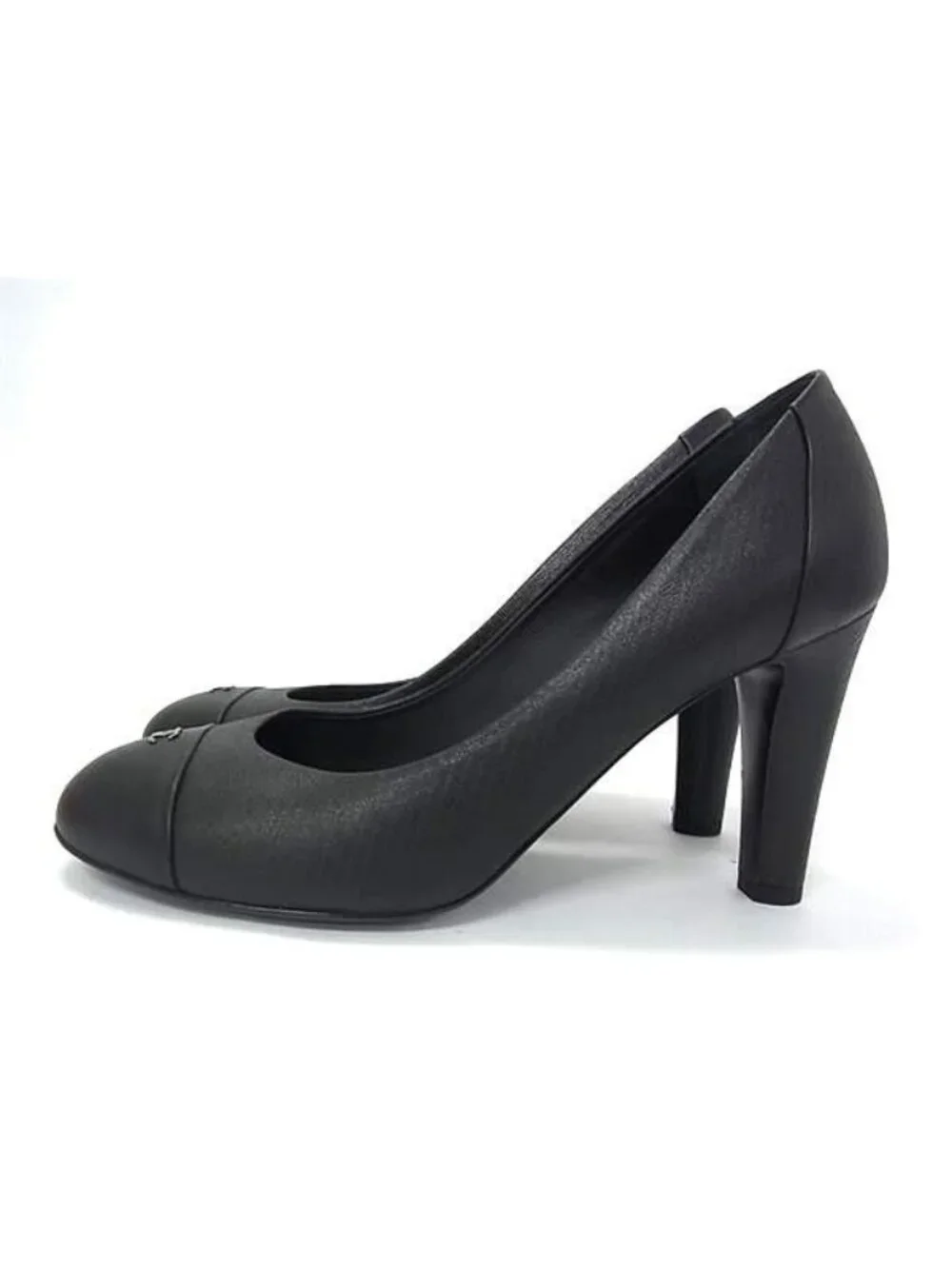 Chanel CC Logo Leather Heels Shoes Black